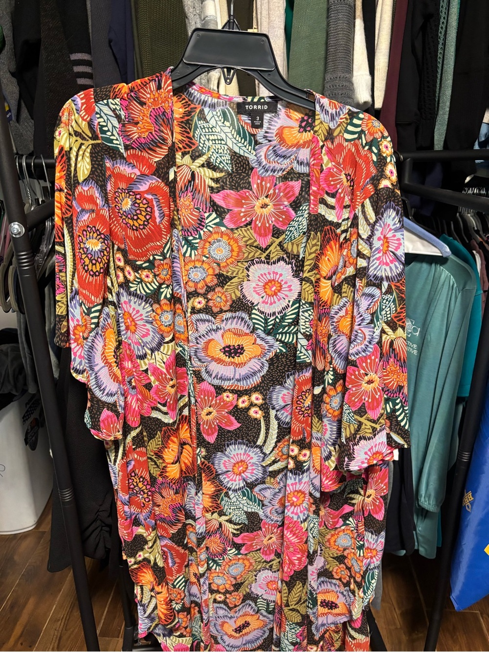 torrid Black Multi Floral Maxi Kimono Cardigan